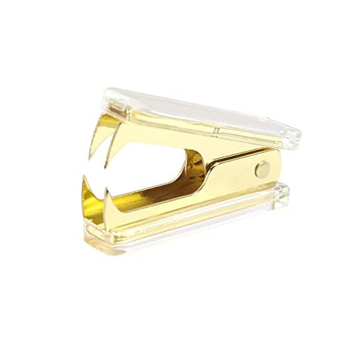 1PC Clear Yellow Gold Staples Remover Acrylic Luxury Yellow Golden Metal Body Staple Puller Removal Tool with Lock Professional Staple Remover for School Supplies Desktop Accessories (Yellow Gold)