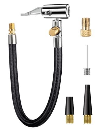 LUMITECO Quick Connect Tire Chuck Hose Tire Valve Extension Tube wPresta Valve Air Pump Ball Needle Set Air Inflator Pump Hose with Air Chuck Adapter for Portable Air Compressor