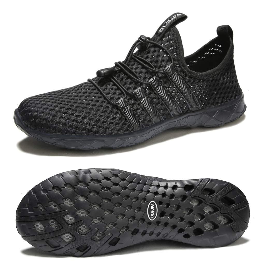 DLGJPA Men's Lightweight Quick Drying Water Shoes for Beach or Water Sports Slip On Walking Shoes AllBlack 13