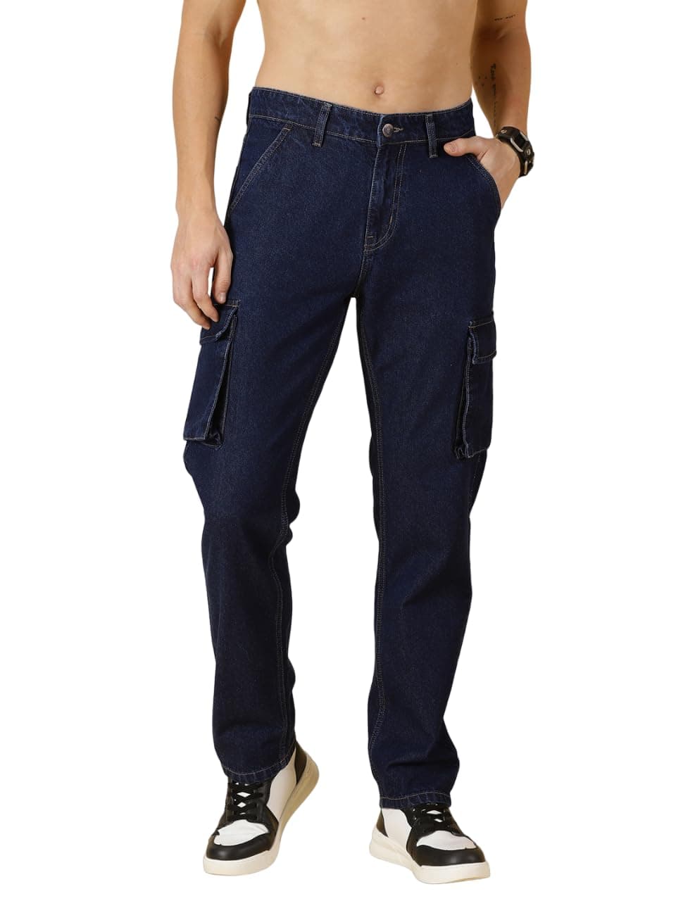 Thomas Scott Men's Relaxed Fit Cargo Jeans (TSJ070-DarkBlue, 38)