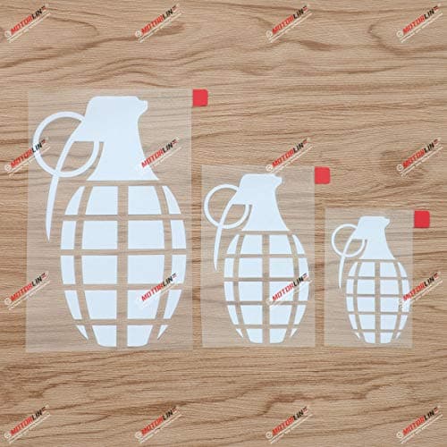 Hand Grenade Decal Vinyl Sticker 3 Pack White 3 Inches 4 Inches 6 Inches Die Cut No Background for Car Boat Laptop