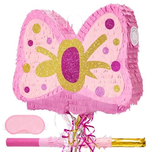 WERNNSAI Pink Bow Piata Girls Birthday Party Decoration Bow Tie Piata with Blindfold and Bat for Kids Princess Theme Party Supplies favors