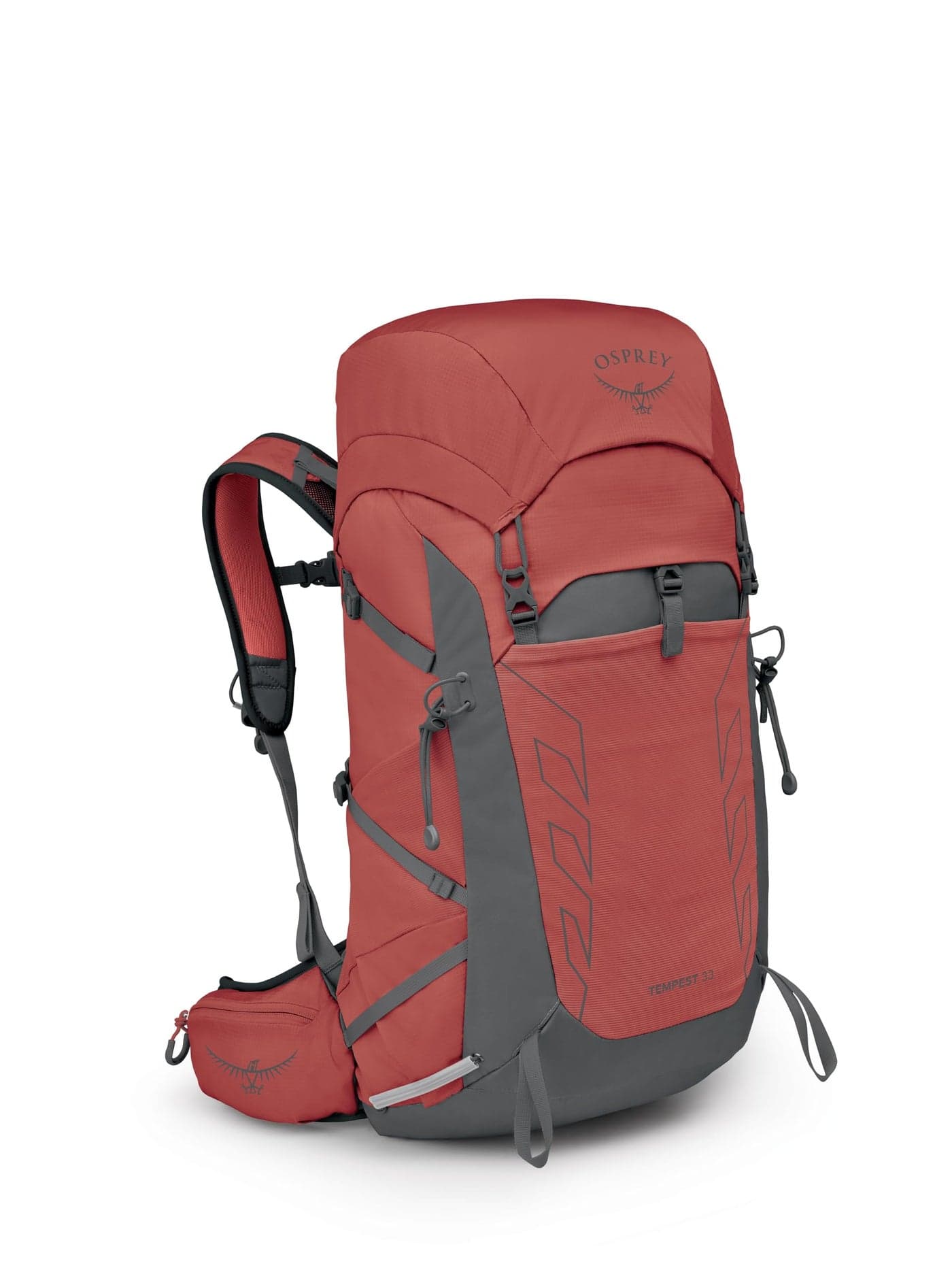 Osprey Tempest 33L Womens Lightweight Hiking Backpack with Hipbelt Red PampasCoal Grey