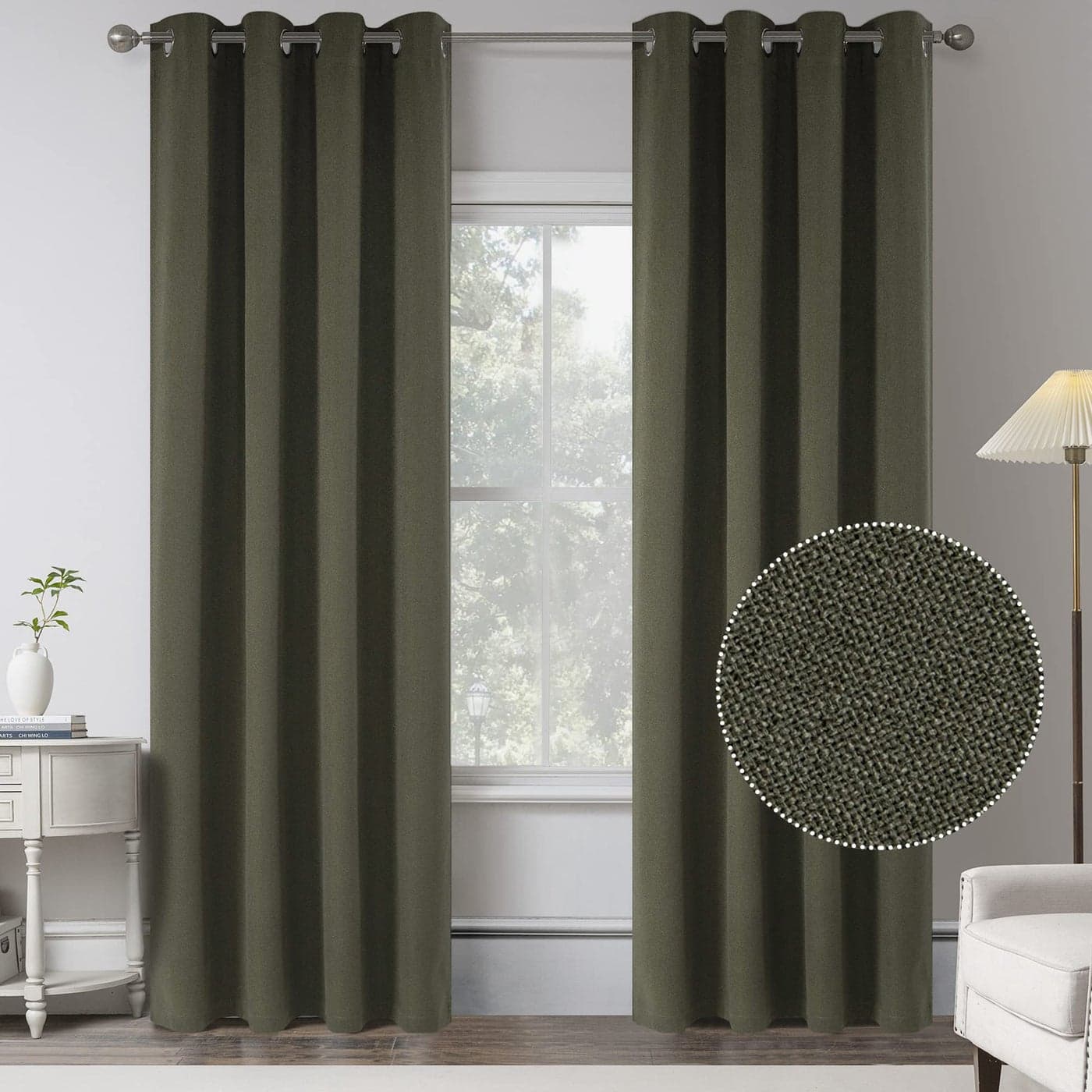 108 Inches Long Olive Green Textured Linen 100 Blackout Curtains for Villa Bedroom 2 Panels Burlap Thermal Insulated Curtain Drapes for Patio DoorLarge Window 9FT Tall W 52 x L 108 Inch