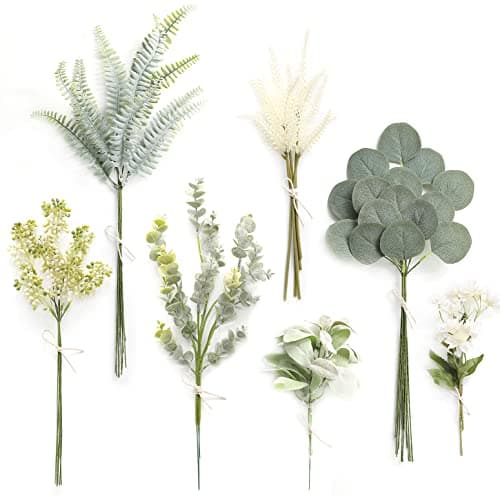 Serra Flora Artificial Greenery Spray Box Set(Pack of 46pcs) with 7 Kinds of DIY Wedding Bouquet Filler Table Centerpieces and Floral Arrangement (Dusty Green)