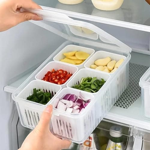 Clazkit Plastic Fridge Storage Boxes Freezer Storage Containers, Container Kitchen Storage Set, Vegetable Storage, Draining Crisper Refrigerator Food Box Set Of 2, Transparent