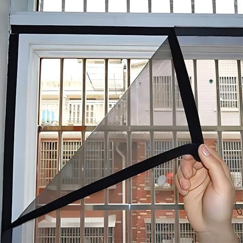 DM DASII Pre-Stitched Window Mosquito Net Self-Adhesive Velcro, Washable & Reusable Mesh, Durable Insect & Bug Protection for Windows & Doors (4ft x 5ft, Black)
