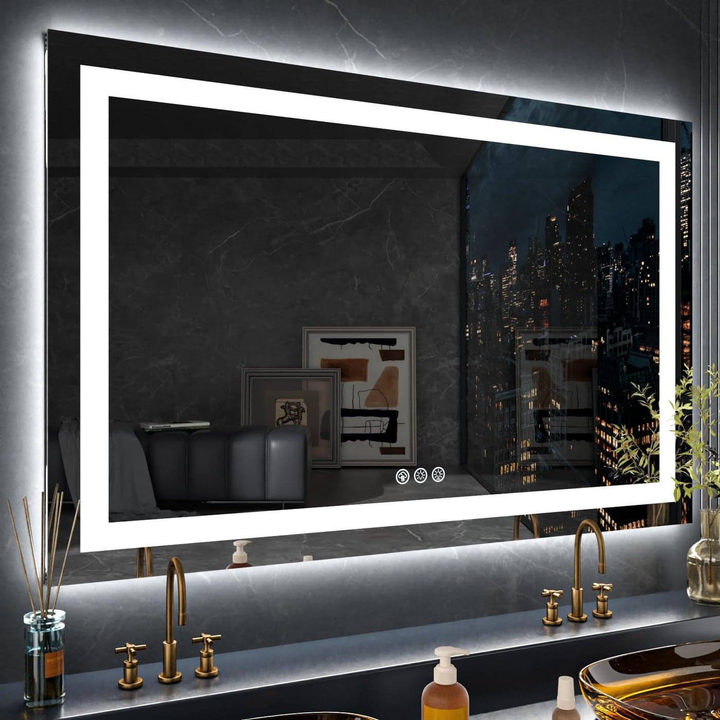 LOAAO 60X28 RGB LED Bathroom Mirror with Lights Large AntiFog Dimmable Lighted Bathroom Vanity Mirror Colorful Multiple Light Modes RGB Backlit Front Light Memory Function