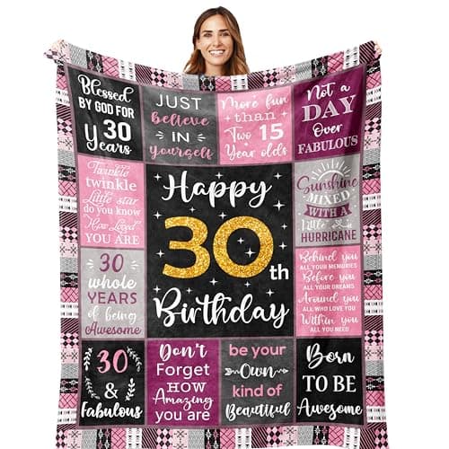 Amonee-YL 30th Birthday Gifts For Women, 30 Yr Birthday Blanket 50"X60", 30th Bday Gifts For Female, 30th Birthday Decorations For Her, 30 Year Old Birthday Gifts For Women, Gift For 30 Year Old Woman