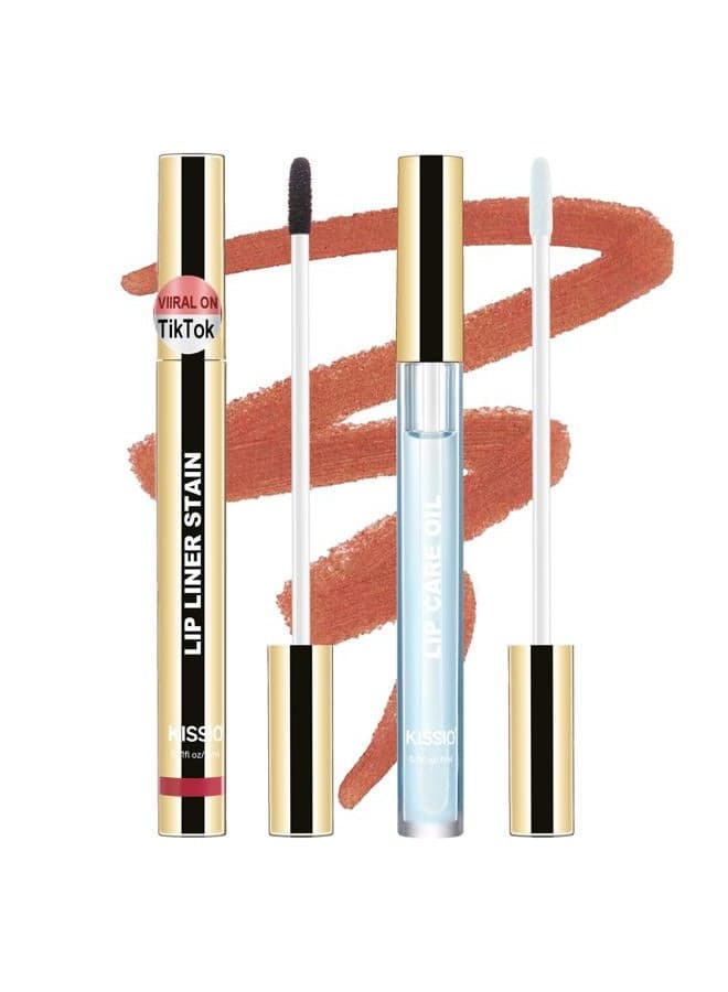 Lip Stain Set,Peel Off Lip Liner Stain and Lip Care Oil,Transfer Proof,Long Lasting and Waterproof Lip Tint,Matte Finish,Lip Combo,02 Gray pink