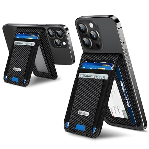 For Magsafe Wallet Stand Strongest Magnetic Wallet for iPhone 171615141312 Series ID Window 4 Card Slots Fit 9 Cards Vegan Leather RFID Blocking Black Carbon Fiber