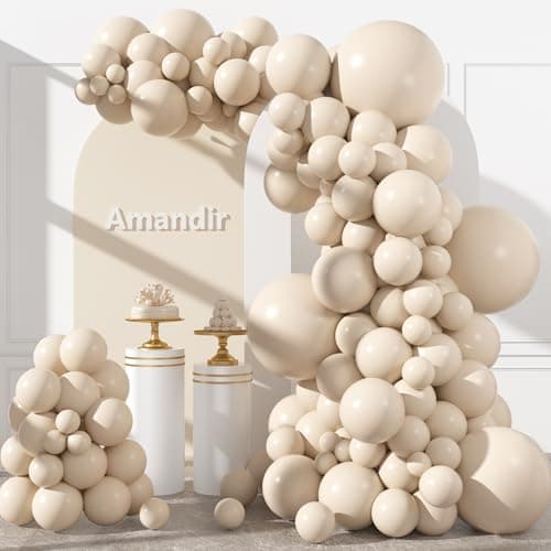 Amandir 153pcs White Sand Balloons Arch Garland Kit Different Sizes 18 12 10 5 Inch Cream Beige Sand White Latex Balloon for Birthday Boho Neutral Baby Shower Wedding Anniversary Party Decorations
