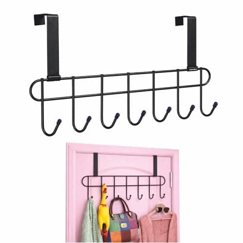 JIALTO 1 Pcs Steel Over The Door Hook Hanger | Hanging Organizer Rack with No Hole Drilling Required for Bedroom | Door Back Hanger for Clothes | Bathroom Hooks | Dress Holder for Clothes (Black)