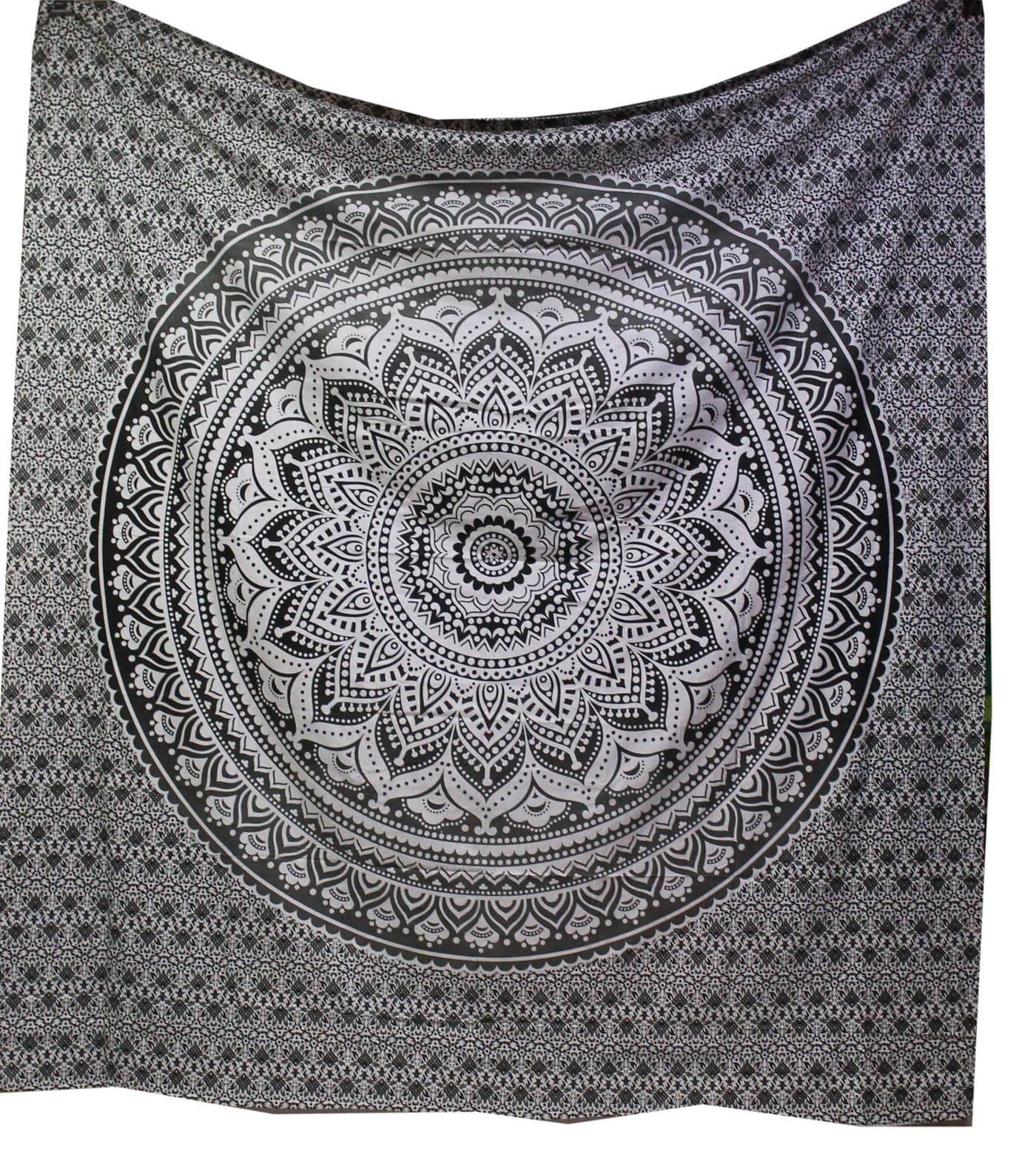 raajsee Grey Black Mandala Tapestry Bedroom Aesthetic - Indie Wall Tapestries Hippie Room Decor - Boho White Trippy Tapestrys Wall Hanging - Mandalas Wall Art 82x92 Inches