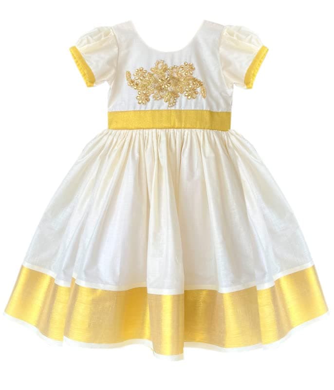 Stanwells Kids Baby Girls Frocks Knee Length Birthday Ruffle Pattern Cap Sleeve Traditional Embroidery Western Frock Princess Birthday Dress for Girls (Golden Yellow 2-3 Years)
