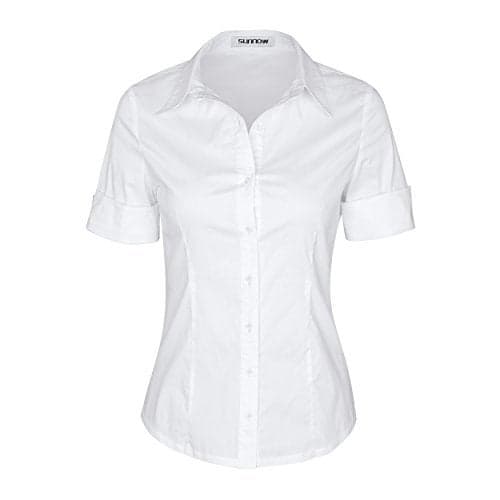 SUNNOW Womens Button Down Shirts Tailored Short Sleeve Shirt Basic Simple Stretch Wrinkle Free Formal Work Blouses White