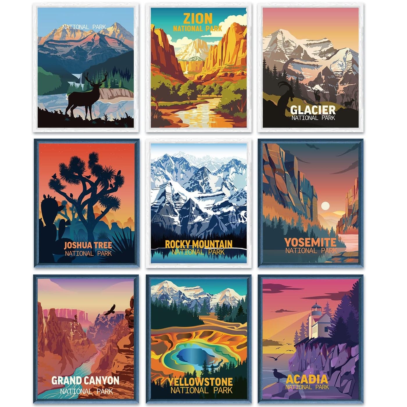Outus 9 Pieces Vintage National Park Posters, National Park Art Prints Nature Wall Art and Mountain Print Set Abstract Travel Unframed for Hikers Campers Living Room Decor, 8 x 10 Inch(National Park)