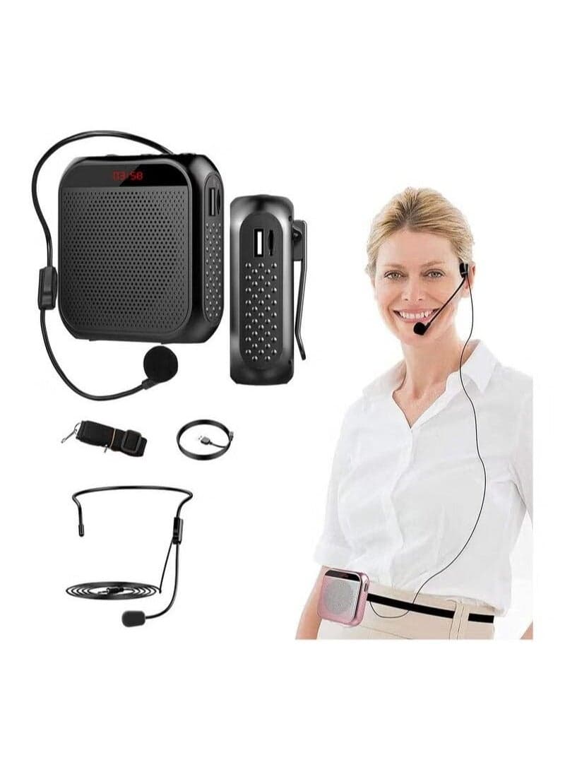Portable Rechargeable Voice Amplifier with Wired Microphone Headset(Black)