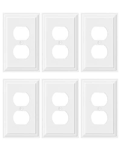TREEWELL 6-Pack Duplex Outlet Cover, Natural Bamboo Fiber Switch Plates and Outlet Covers, White Decorative Wall Plates for Electrical Outlets, 1 Gang Receptacle Cover, Corrosion Resistant