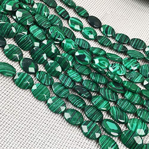 Natural Stone Beads Oval Faceted Beading Malachite Stone Scattered Charms for Jewelry Making DIY Necklace Bracelet Accessories 12x16mm 79 inch 2 Strands