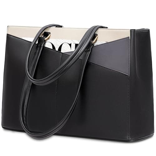 LOVEVOOK Laptop Bag for Women, 15.6 inch Laptop Tote Work Teacher Bags Cancas Computer Shoulder Bag,Black/Gray/White