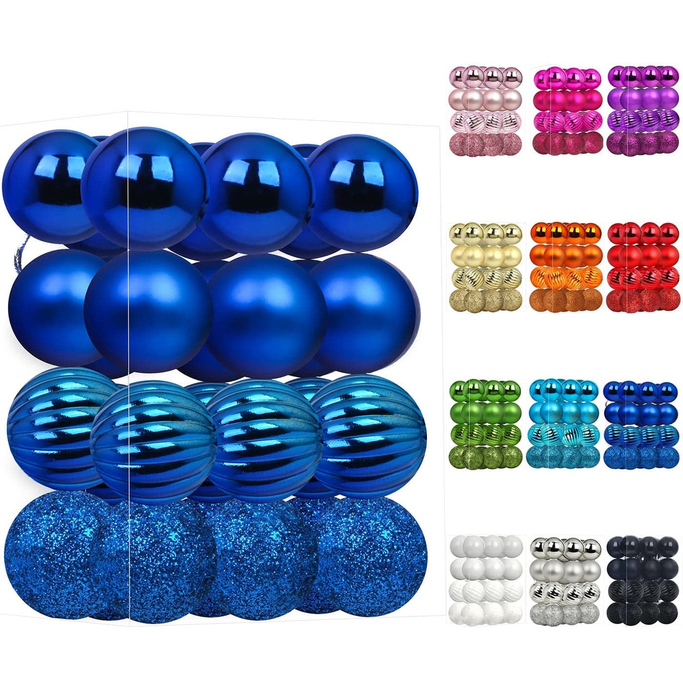 Emopeak 24Pcs Christmas Balls Ornaments for Xmas Christmas Tree 4 Style Shatterproof Christmas Tree Decorations Hanging Ball for Holiday Wedding Party Decoration Navy Blue 1332CM