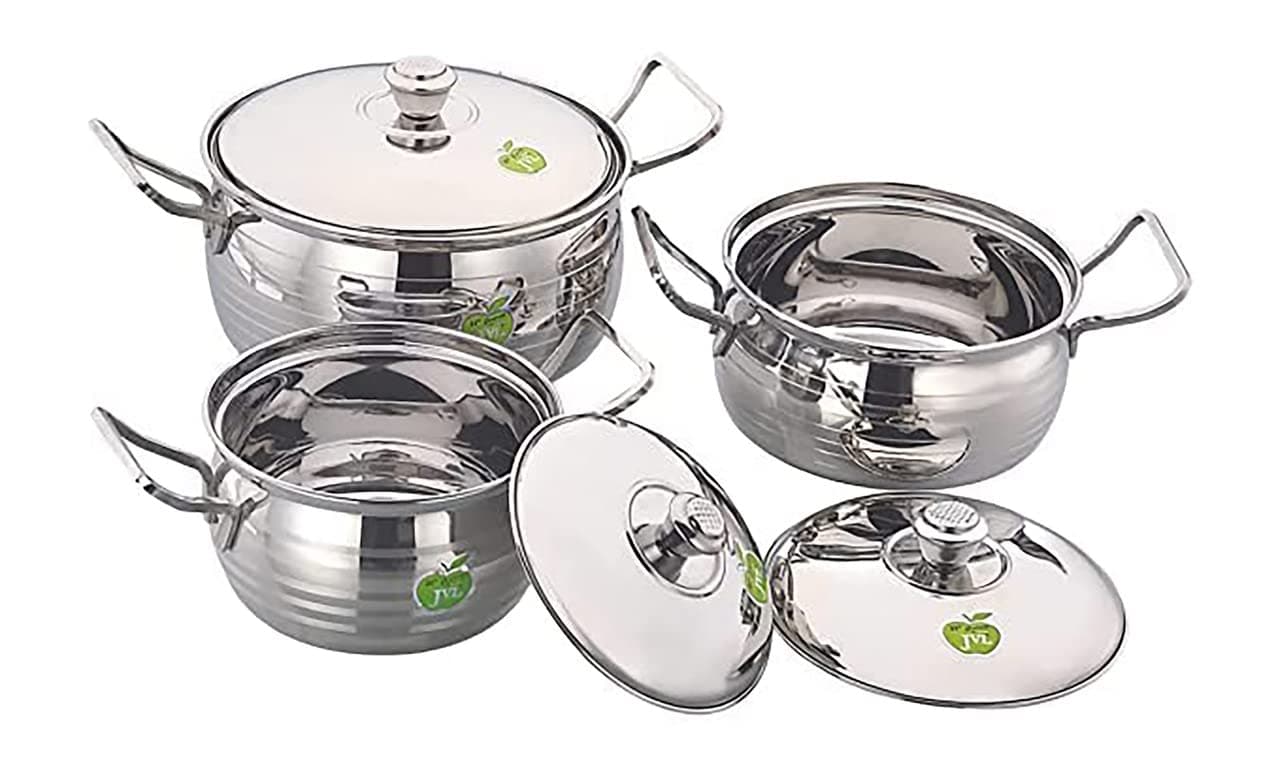 JVL Stainless Steel Cooking PotHandi with Lid Handle Set 850 1300 2200 ml 3Piece Silver Touch Handi Set for Cooking Handi Set for Kitchen Handi for Cooking and Serving JVLAPST1
