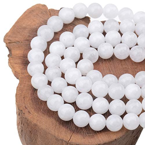 LPBeads 100PCS 8mm Natural White Jade Beads Gemstone Round Loose Beads for Jewelry Making with Crystal Stretch Cord