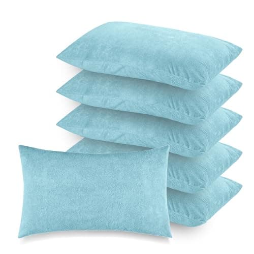 GADDA CO Ultra Soft Waterproof Pillow Protector Covers Pack of 6 with Zipper Closure, Terry Cotton Feel, Dust Mite & Bed Bug Protection, Oil and Spill Resistant, Standard Size 18 x 28 Inch, Blue