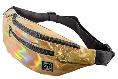 Vibe FESTIVAL GEAR Fanny Pack for Men Women Many Prints Black Holographic Silver Gold Cute Waist Bag for Festival Rave Hiking Running Cycling