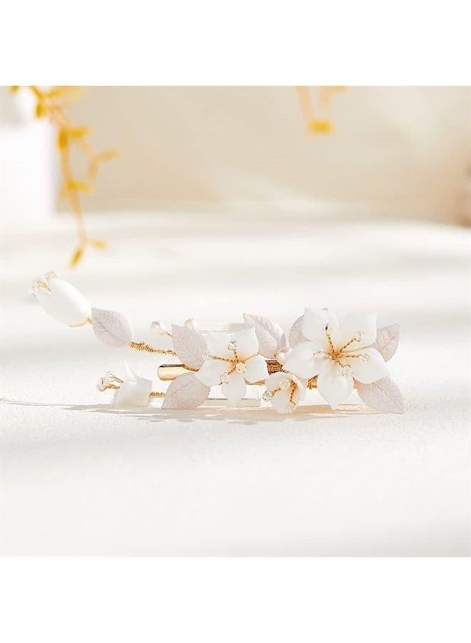 Flower Hair Clip for Wedding Hair Comb Barrette Bridal Hair Pieces Wedding Hair Accessories for Women Girls (Gold)