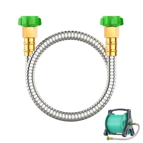 Short Metal Garden Hose 3 ft with Female to Female Connector Stainless Steel Small Leader Hose for Hose Reel Long Flexible Lightweight Heavy Duty Water Pipe Outdoor Water Hose Extension Adapter