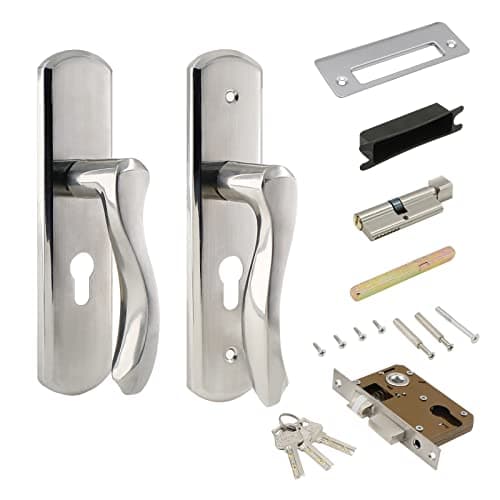 LDEXIN Front Door Lock Set Double Cylinder Handle and Deadbolt Lock Set with Door Lever 57 Screw Hole Distance Silver