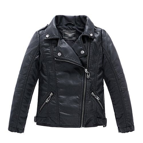LJYH Children Collar Motorcycle Faux Leather Coats Kids Bomber PU Soft Leather Jackets 7/8yrs