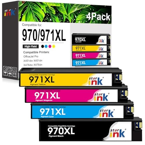 970XL 971XL Ink Cartridges High Yield 4 Pack Replacement for HP 970XL 971XL 970 971 Compatible with Officejet Pro X476dw X576dw X451dw X551dw X451dn X476dn Printer Black Cyan Magenta Yellow