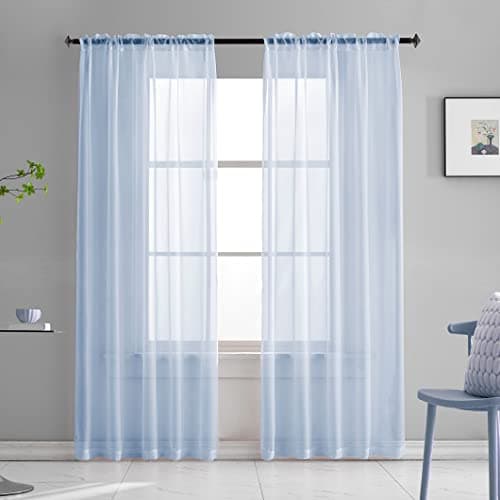 TOAVA DECO Baby Blue Sheer Curtains 84 Inches Long for Bedroom Rod Pocket Sheer Voile Curtains Panels Light Filtering Blue Sheer Drapes for Windows/Living Room/Boys/Kids Room 52x84 2 Panels
