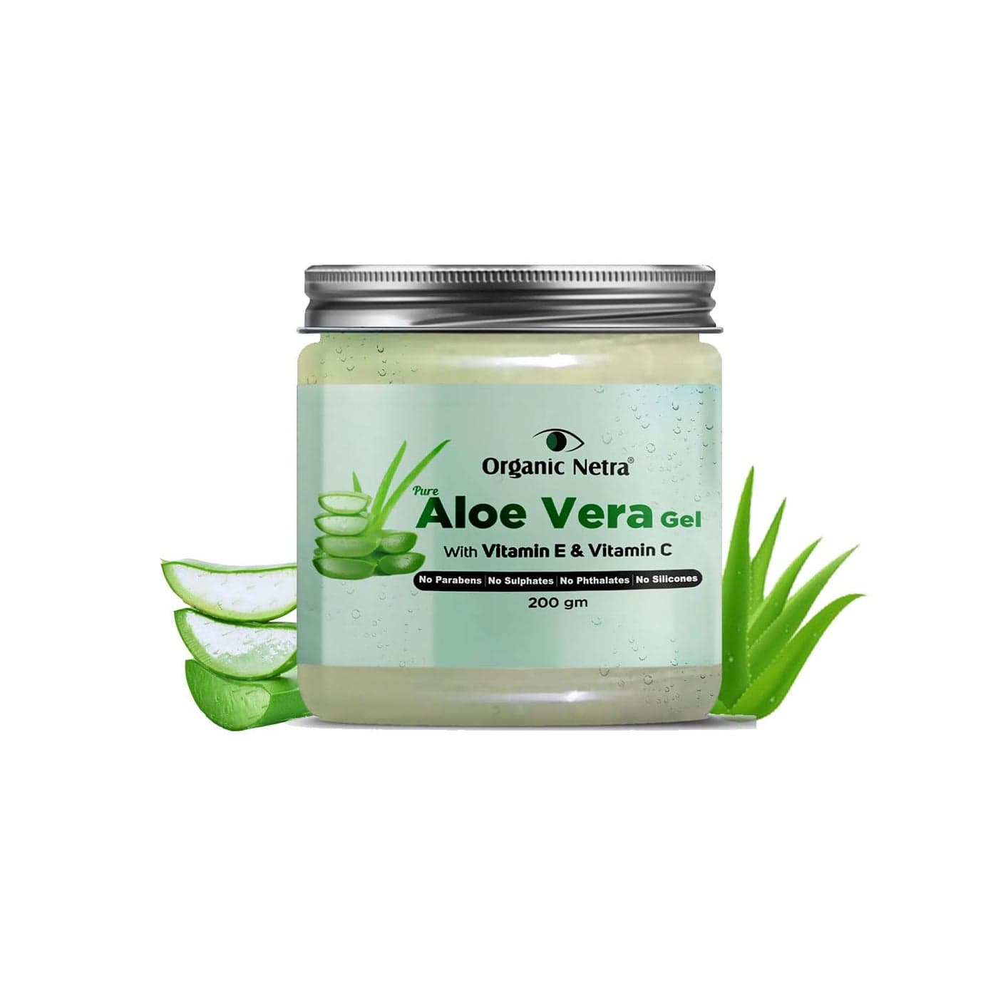 Organic Netra Pure Aloe Vera Gel with Vitamin C E for Skin Face and Hair Helps to Repair and Smoothens Hair Relax and Renew Your Skin and Scalp Paraben Free Sulphate Free 705 Oz
