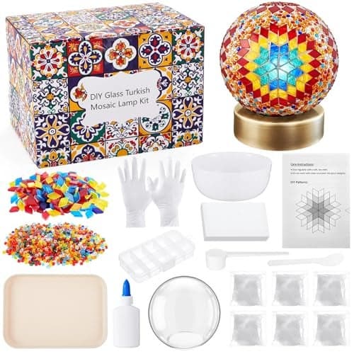 Baquler Turkish Mosaic Lamp Kit DIY Stained Glass Decorative Table Bedside Night Light Tabletop Bohemian Moroccan Lamp Craft Kit for Living Room Decorations(Multicolor)