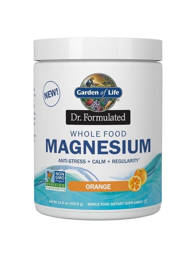 Dr. Formulated Whole Food Magnesium 419.5g Powder - Orange, Chelated, Non-GMO, Vegan, Kosher, Gluten & Sugar Free Supplement with Probiotics - Best for Anti-Stress, Calm & Regularity