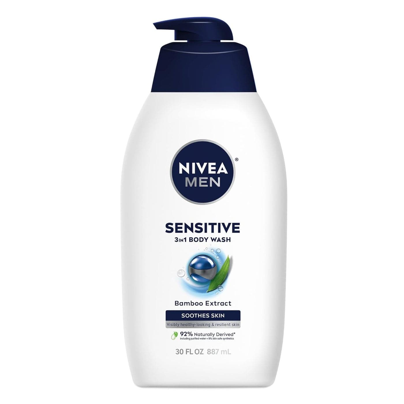 NIVEA MEN Sensitive Body Wash with Bamboo Extract Moisturizing Body Wash for Sensitive Skin Soap Free Shower Gel for Men with No Drying Alcohol 30 Fl Oz Bottle