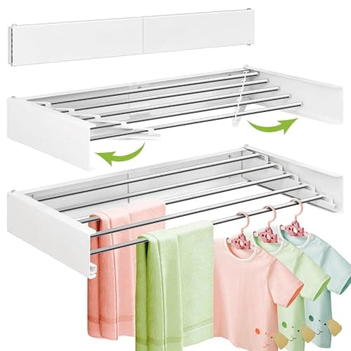 ZdwCyl Wall Mounted Drying Rack,32 inches,Foldbale, Clothes Drying Rack,Laundry Drying Rack Wall Mount,Drying Rack Clothing Space Saver,Retractable,Collapsible,Folding Laundry Rack,White