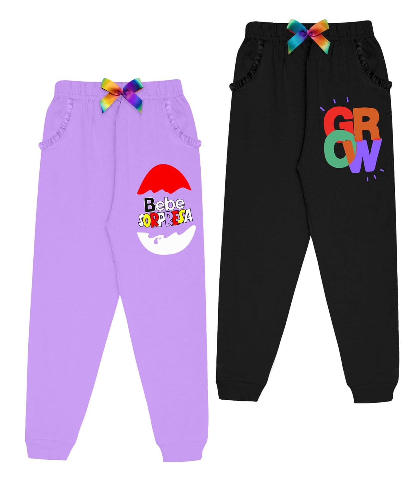 KYDA KIDS® Cotton Printed Regular Fit Track Pants for Girls (Pack of 2)
