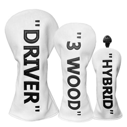 Golf Head Cover Headcover Set Golf Head Covers for Woods and Driver 3pcs Golf Driver 3 Wood Hybrid Head Cover Headcover White with Black Words Golf Accessory for Golf Clubs 3pcs 13H