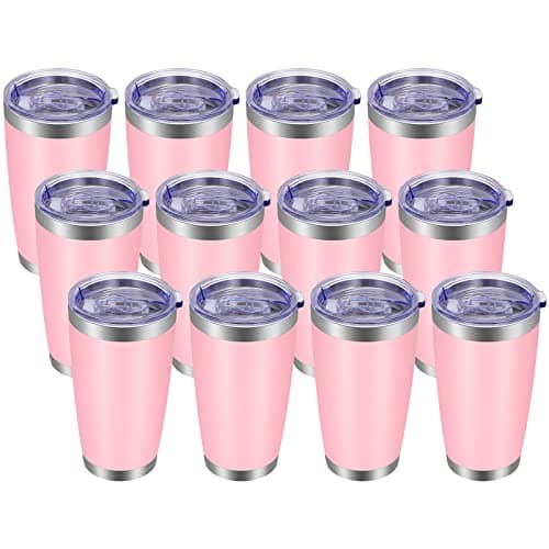 VEGOND 20oz Tumbler with Lid and Straw Stainless Steel Tumbler Cup Bulk Vacuum Insulated Double Wall Travel Coffee Mug Powder Coated Coffee CupPink 12 Pack