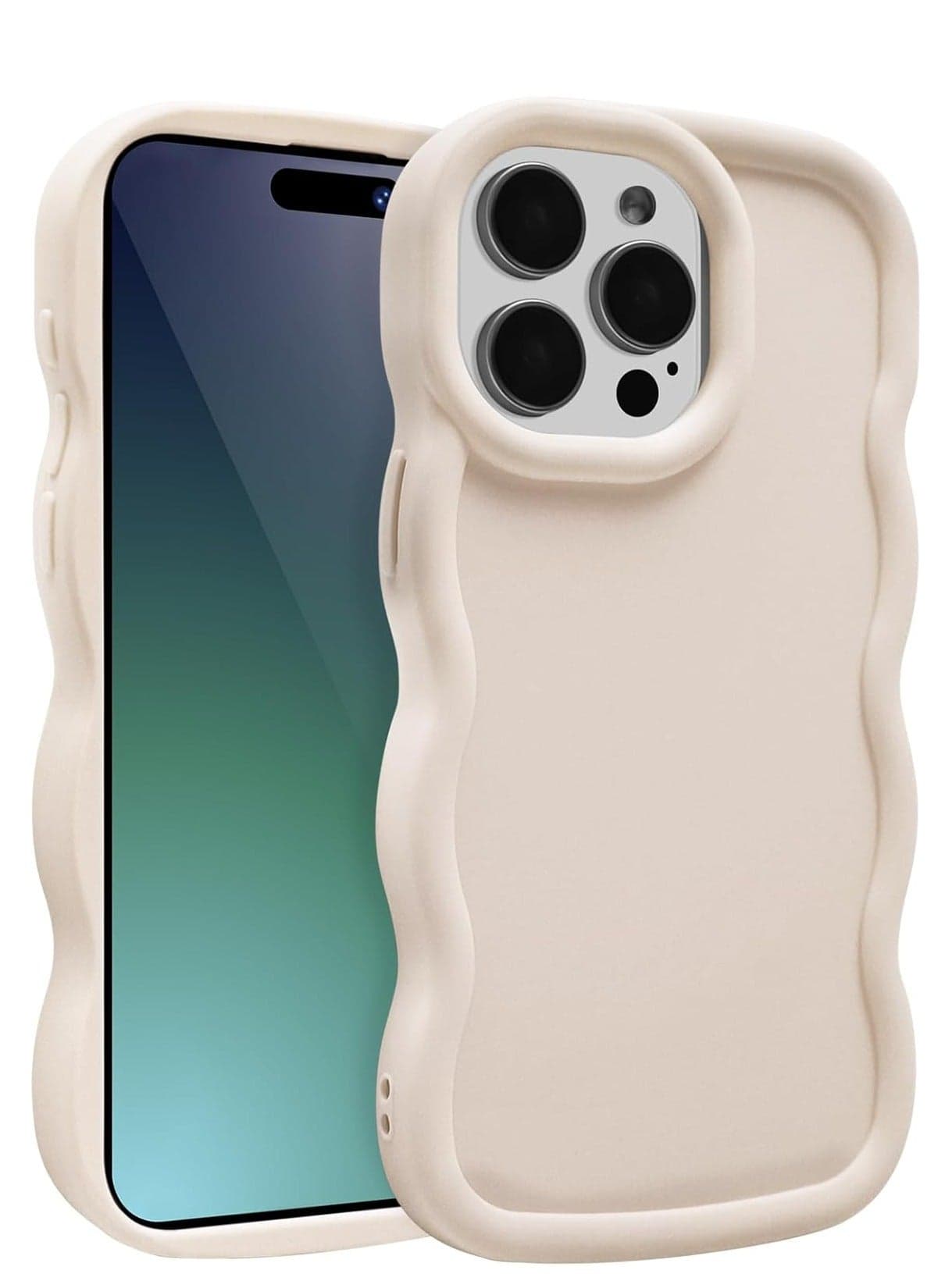 Wave Case for iPhone 15 Pro Max (6.7-Inch), Cute Curly Wavy Frame TPU Back Cover for Girls Women, Silky Touch Soft Phone Case Shockproof Protective Bumper Cover, Cream