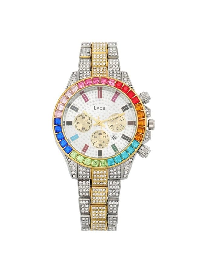 Fashion Colored Diamond Calendar With Diamond Inlaid Women's Watch