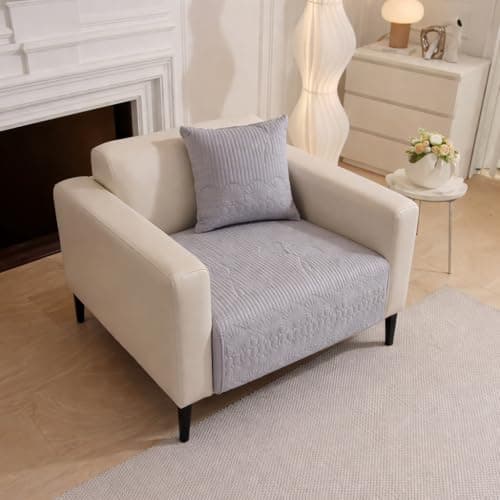 HOMETHREADS Premium Embroidered Cotton Sofa Cover Mat with PVC Backing for Non-Slip Comfort (L.Grey, 1 Seater Large| 70x90cm)