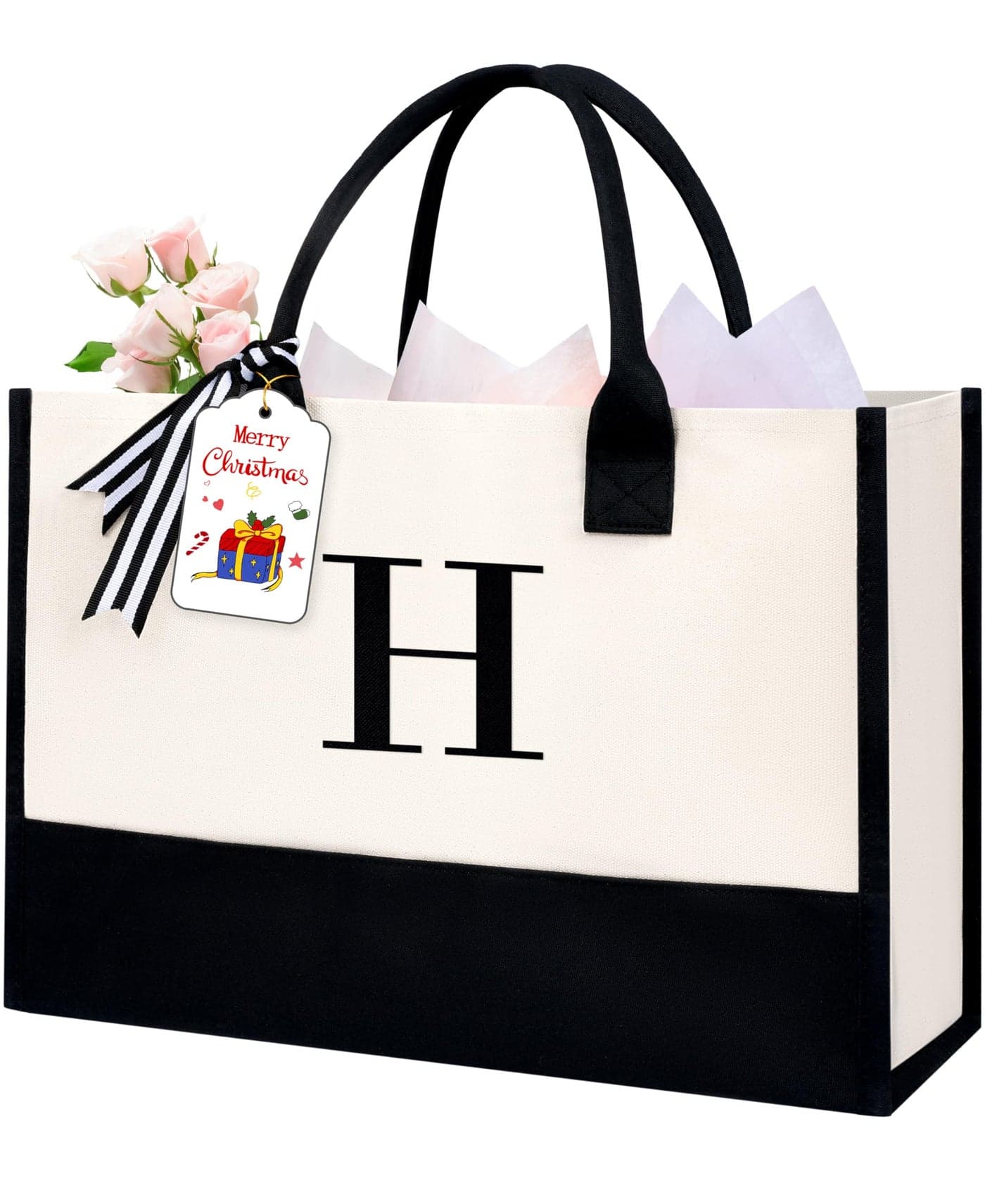 BAGAIL Initial Tote Bag, Personalized Birthday Gifts for Women, Teacher, Friends, Mom, Wedding, Monogrammed Beach Bag(Ivory-1pcs, H)