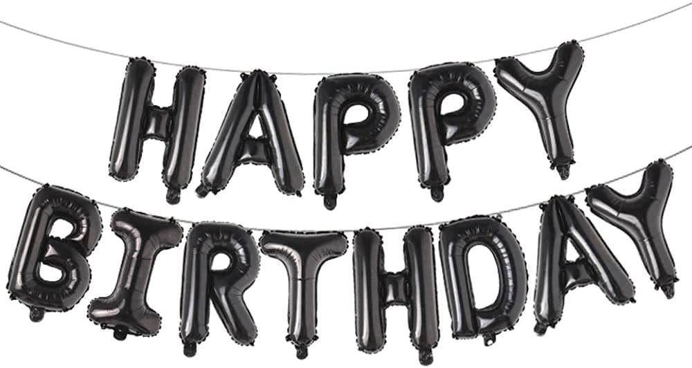 FI - FLICK IN Happy Birthday Black Foil Balloons for Party Decorations, Black Happy Birthday Alphabet Banner for Birthday Décor, Party Decor for Men, Boys, Girls, Women, Friends & Family
