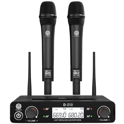 DIGIMORE Dual Wireless Microphone System | 324ft Range | Metal Body | Cardioid Pickup | XLR Bal + 6.35mm UnBal Outs | for Singing, Live Events, Church, DJ & Karaoke (D-310 Pro)